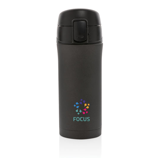 Metallic XD Collection Easy Lock Vacuum Mug drinkware with secure lid and sleek finish, ideal for hot and cold beverages.