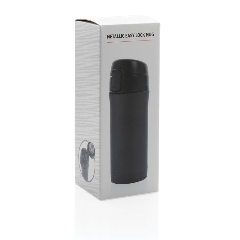 Load image into Gallery viewer, Metallic XD Collection Easy Lock vacuum mug with lid, drinkware product featuring a sleek, insulated design for hot and cold beverages.
