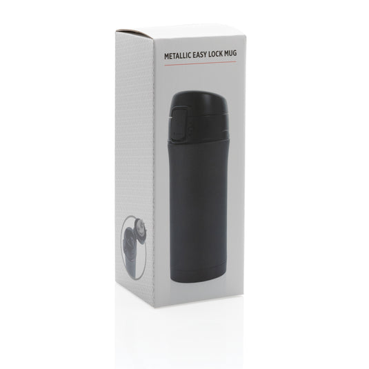 Metallic XD Collection Easy Lock vacuum mug with lid, drinkware product featuring a sleek, insulated design for hot and cold beverages.