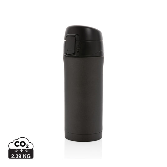 Metallic XD Collection easy lock vacuum mug for hot and cold beverages, featuring a sleek drinkware design with secure lid.