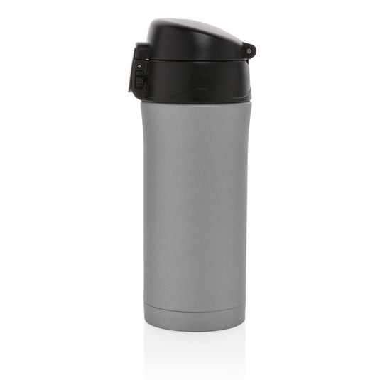 Metallic Easy Lock vacuum mug from XD Collection, a durable drinkware with a secure locking lid and sleek metallic finish.