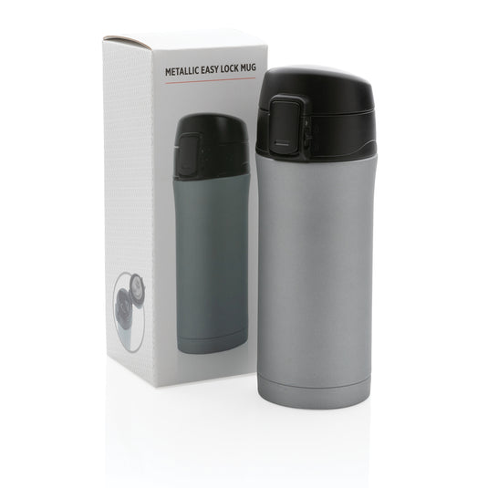 Metallic XD Collection easy lock vacuum mug, a sleek drinkware item with a secure lid and insulated design for hot and cold beverages.