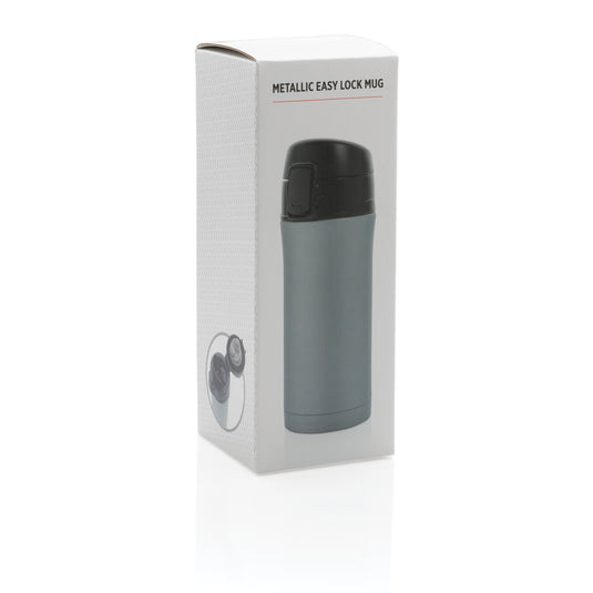 Metallic XD Collection easy lock vacuum mug for hot and cold drinks, with a sleek, insulated design and secure lid.