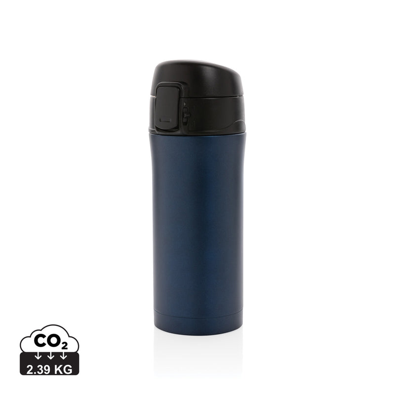 Load image into Gallery viewer, Metallic easy lock vacuum mug from XD Collection, a sleek drinkware with secure lid for hot and cold beverages.

