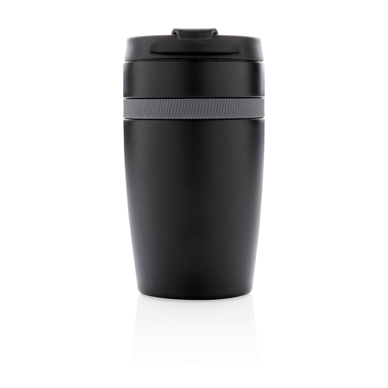 Load image into Gallery viewer, XD Xclusive Sierra leak-proof vacuum coffee tumbler in stainless steel with a black lid, designed for hot and cold beverages.
