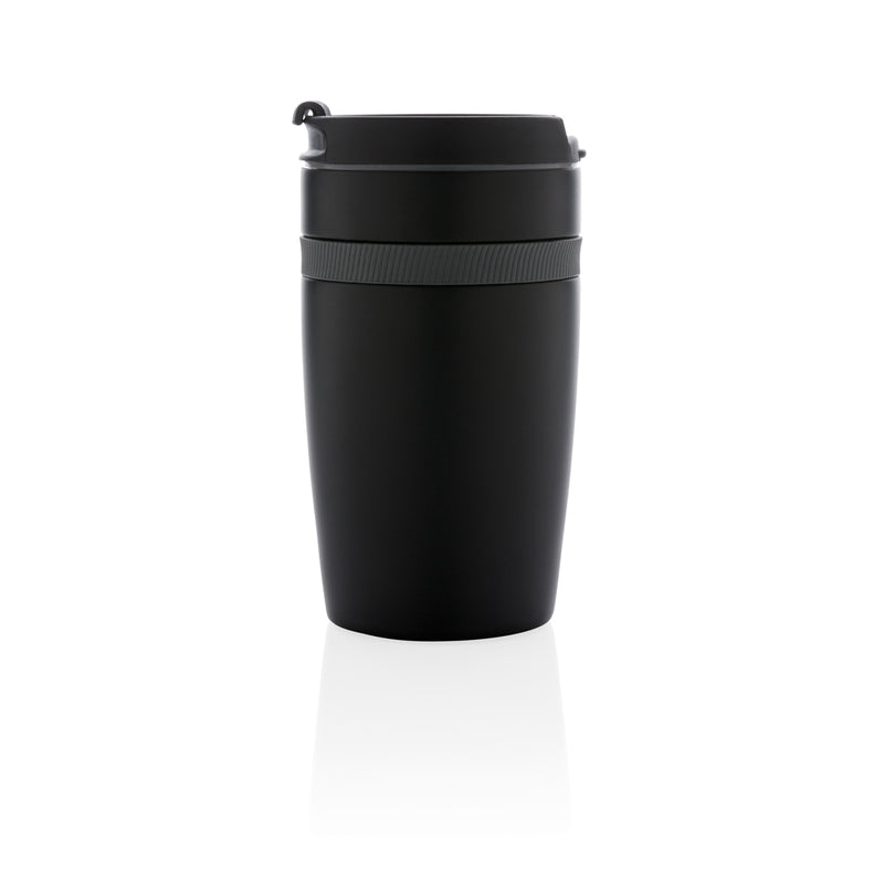 Load image into Gallery viewer, XD Xclusive Sierra leak-proof vacuum coffee tumbler in stainless steel with a black lid, designed for hot and cold drinks.
