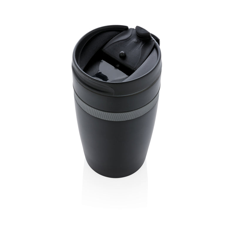 Load image into Gallery viewer, XD Xclusive Sierra leak-proof vacuum coffee tumbler in stainless steel, featuring a sleek design and secure lid for hot beverages.
