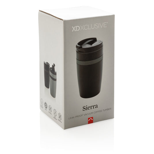 Leak-proof vacuum coffee tumbler from XD Xclusive, blue drinkware with a sleek design and secure lid for hot beverages.