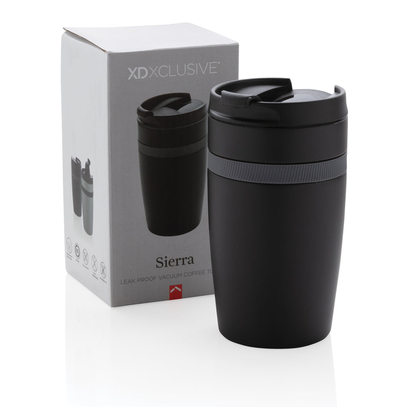 Load image into Gallery viewer, XD Xclusive Sierra leak-proof vacuum coffee tumbler in black, showing its insulated stainless steel design with secure lid.
