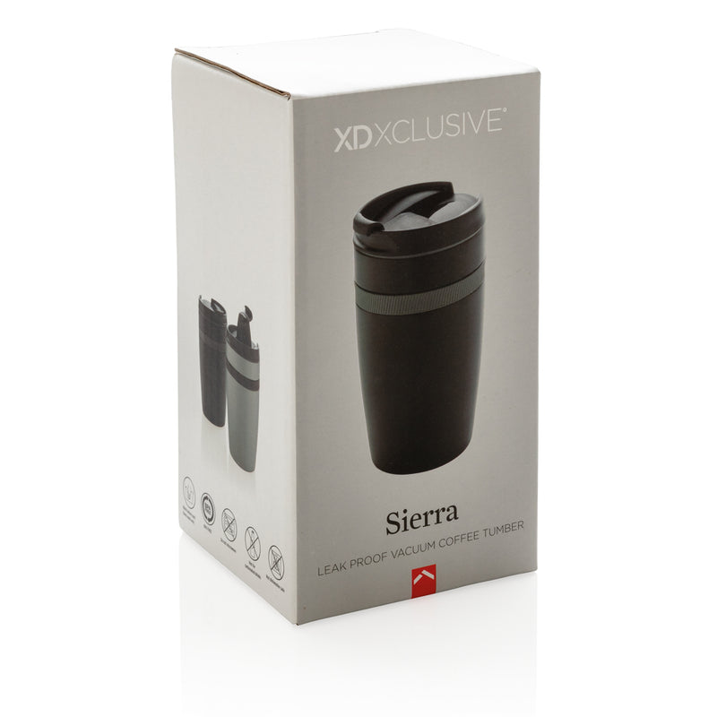 Load image into Gallery viewer, XD Xclusive Sierra leak-proof vacuum coffee tumbler in stainless steel with a sleek design, perfect for hot and cold beverages.
