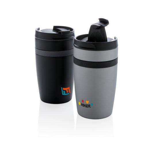 XD Xclusive Sierra leak-proof vacuum coffee tumbler in stainless steel with a sleek, insulated drinkware design.