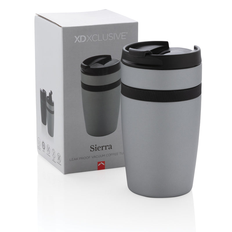 Load image into Gallery viewer, XD Xclusive Sierra leak-proof vacuum coffee tumbler in stainless steel, showing the insulated drinkware with lid closed.
