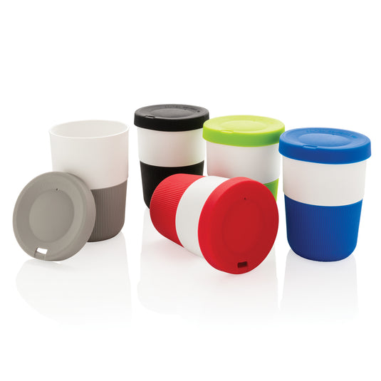 XD Collection PLA coffee to go cup, 380ml, reusable drinkware with lid and straw for hot or cold beverages.