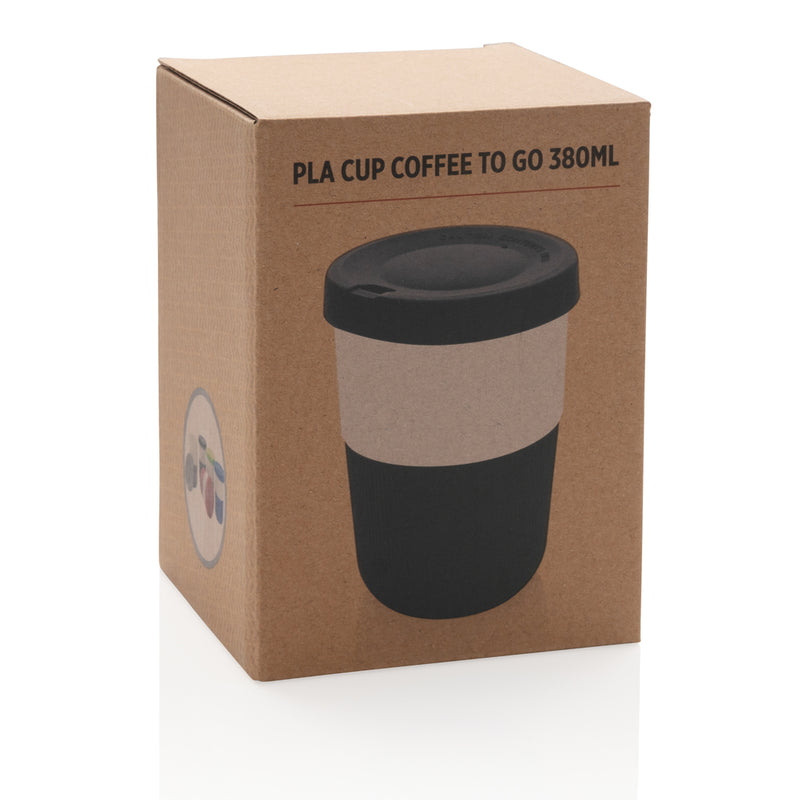 Load image into Gallery viewer, White 380ml PLA coffee to go cup from XD Collection, eco-friendly drinkware with a secure lid and printed logo.
