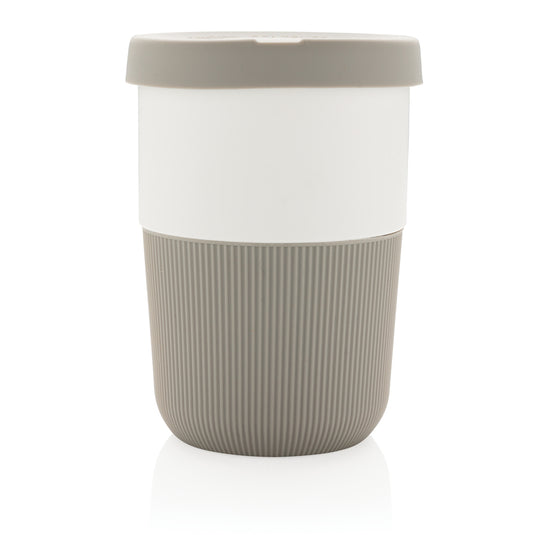 White PLA coffee to go cup with lid, 380ml, from XD Collection, featuring a sleek design for hot beverage on the go.