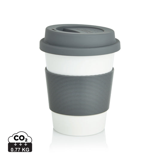 XD Collection PLA coffee cup, eco-friendly drinkware with a sleek design, shown in a close-up image.