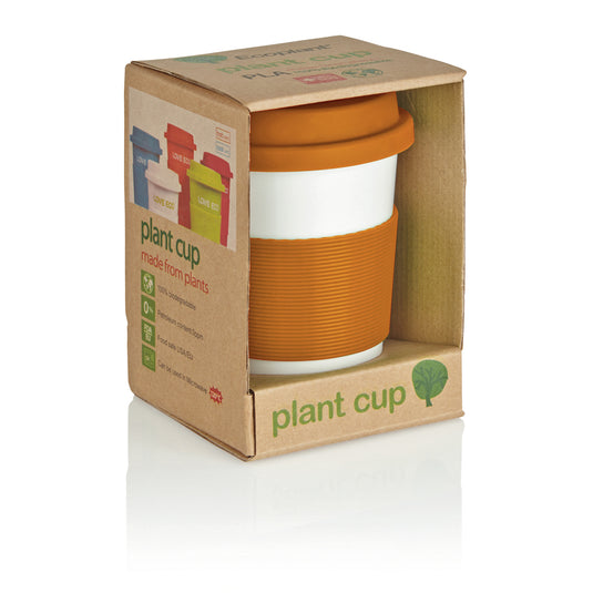White PLA coffee cup from XD Collection drinkware line, showcasing a sleek, biodegradable design with a lid and cup body.