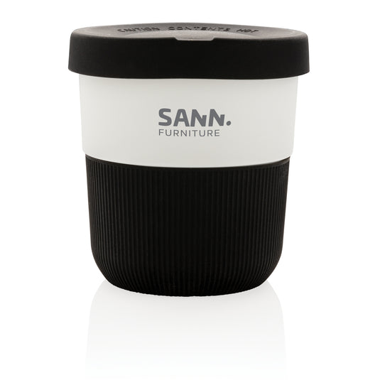 XD Collection PLA cup for coffee to go, eco-friendly drinkware with a lid, ideal for portable hot and cold beverage use.