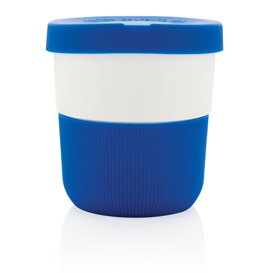 XD Collection PLA coffee to go cup, eco-friendly drinkware with a secure lid, ideal for hot or cold beverages on the go.