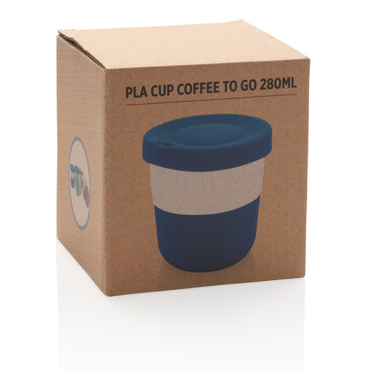 XD Collection PLA coffee to go cup, eco-friendly disposable drinkware with a secure lid and printed logo design.