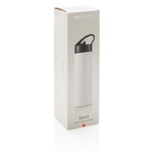 XD Xclusive sport bottle with straw, reusable drinkware featuring a secure lid and flexible straw for hydration on the go.