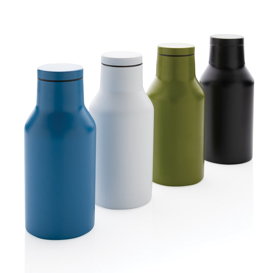 Recycled stainless steel compact bottle from XD Collection RCS drinkware line, with a sleek, eco-friendly design.