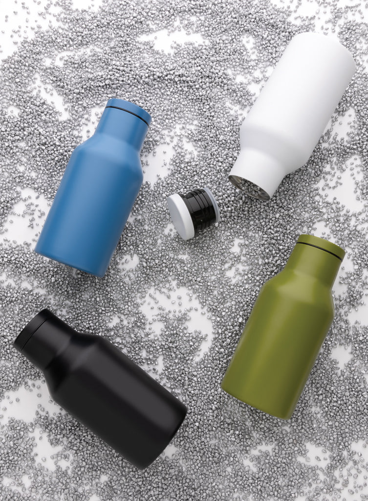 Load image into Gallery viewer, Recycled stainless steel compact water bottle from XD Collection, durable drinkware with sleek design and eco-friendly materials.
