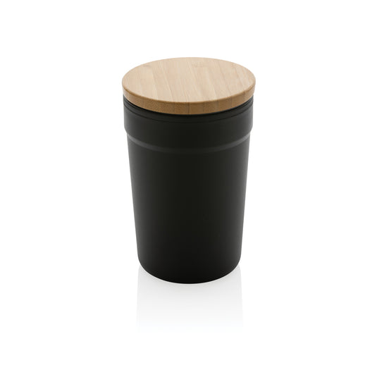 Reusable GRS certified recycled polypropylene mug with bamboo lid from XD Collection, eco-friendly drinkware.