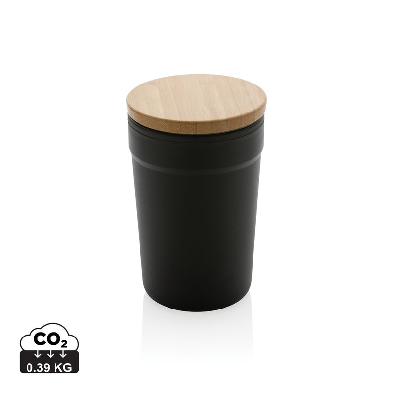 Load image into Gallery viewer, Reusable GRS certified recycled polypropylene mug with bamboo lid from XD Collection, eco-friendly drinkware on a white background.

