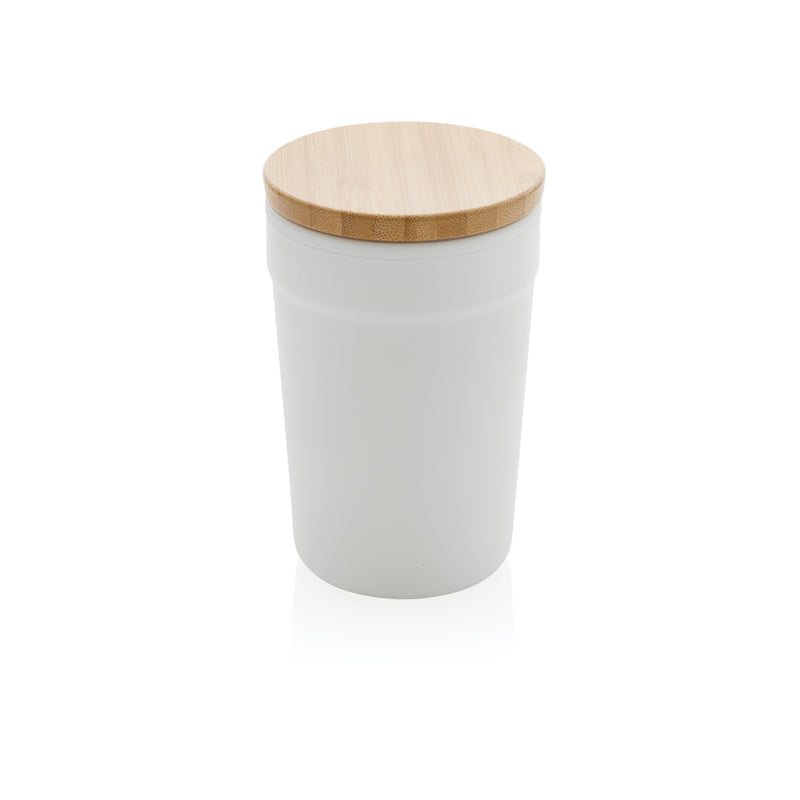 Load image into Gallery viewer, Recycled polypropylene mug with bamboo lid from XD Collection, eco-friendly drinkware for hot or cold beverages.
