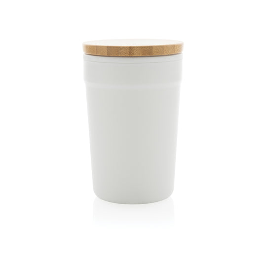 Reusable GRS certified recycled polypropylene mug with bamboo lid from XD Collection, eco-friendly drinkware for everyday use.