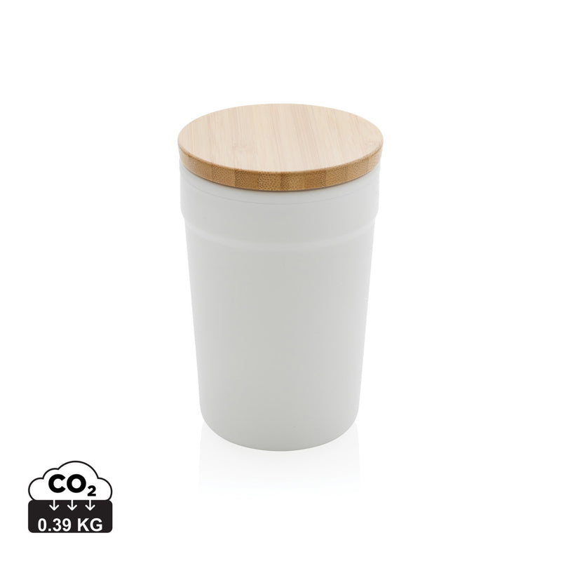 Load image into Gallery viewer, XD Collection recycled PP mug with bamboo lid, eco-friendly drinkware, showing the mug's eco-conscious design and natural bamboo lid.

