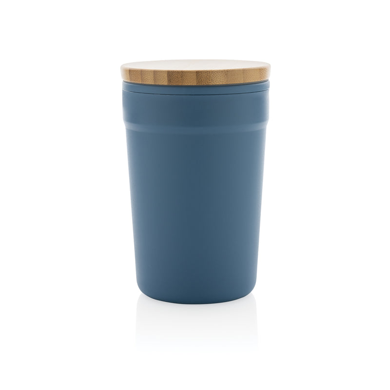 Load image into Gallery viewer, XD Collection GRS certified recycled PP mug with bamboo lid, eco-friendly drinkware, showing the mug and bamboo lid.
