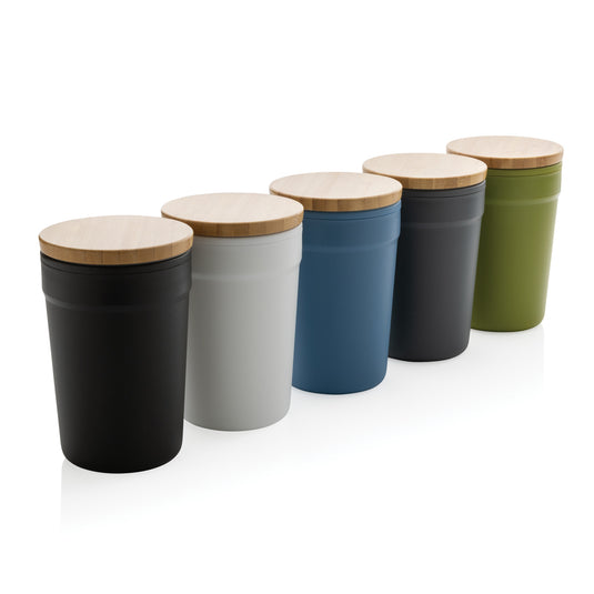 Reusable GRS certified recycled polypropylene mug with bamboo lid, part of XD Collection drinkware.