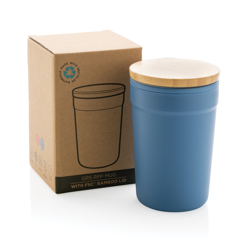 Load image into Gallery viewer, Recycled polypropylene mug with bamboo lid from XD Collection, eco-friendly drinkware featuring a sleek design and sustainable materials.
