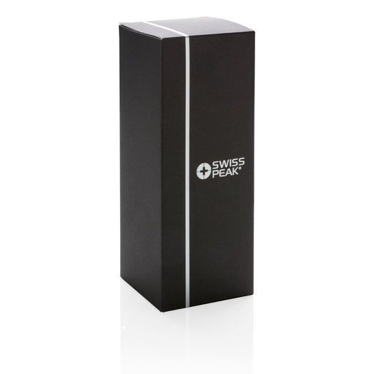 Swiss Peak Elite copper vacuum mug, stainless steel drinkware with copper insulation, featuring a sleek design and secure lid.