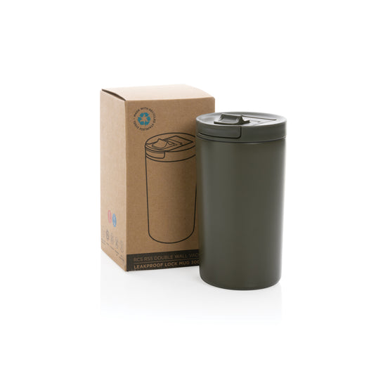 XD Collection RCS RSS double wall vacuum leakproof lock mug, black drinkware with secure lid and sleek design.