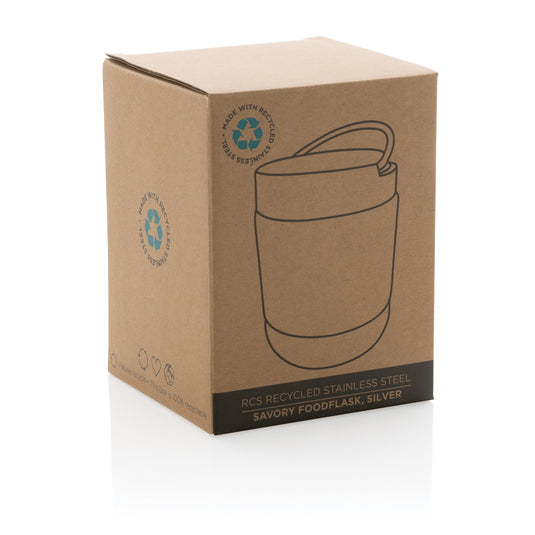 Stainless steel food flask from XD Collection, RCS certified recycled material, designed for home and outdoor use.