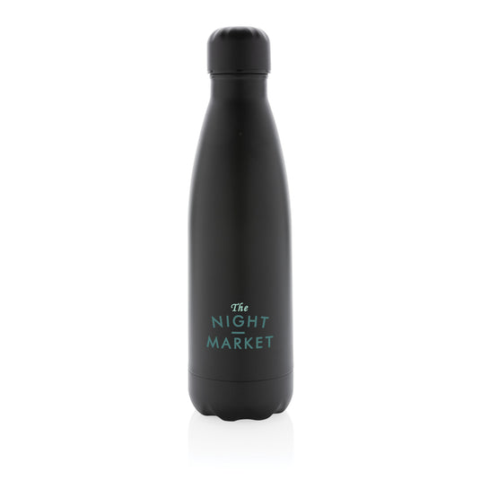 Solid color stainless steel vacuum drinkware bottle, 500 ml from XD Collection, with a sleek, cylindrical design and secure lid.