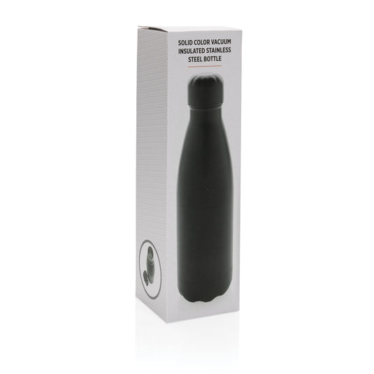 Stainless steel 500ml solid color vacuum drinkware bottle by XD Collection, with a sleek, insulated design and a secure lid.