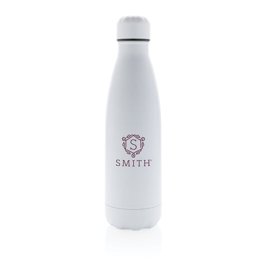 Solid color stainless steel vacuum bottle, 500 ml, from XD Collection, with sleek design and drinkware features.