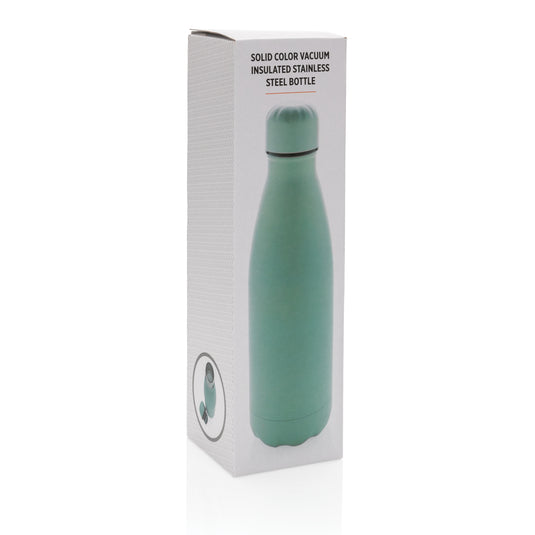 Pink solid color vacuum stainless steel water bottle, 500 ml, from XD Collection, designed for durable, insulated drinkware.