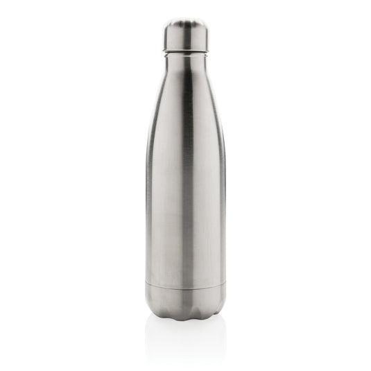 Stainless steel vacuum insulated bottle from XD Collection, durable drinkware with a sleek design and secure lid for hot or cold beverages.