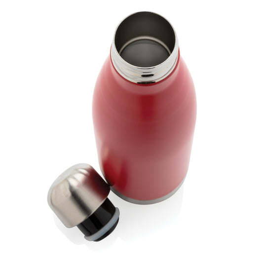 Stainless steel vacuum insulated drinkware bottle by XD Collection showing a sleek, durable design with a secure lid for hot or cold beverages.