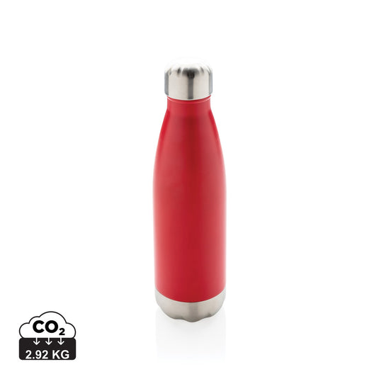 Stainless steel vacuum insulated drinkware bottle from XD Collection, with sleek design and secure lid for cold or hot beverages.