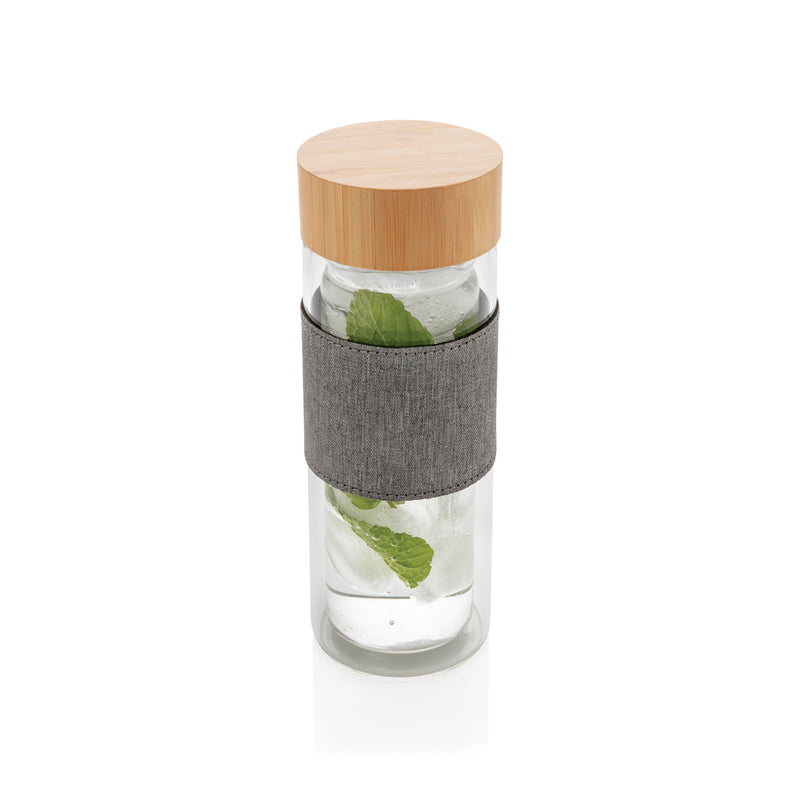 Load image into Gallery viewer, Double wall borosilicate glass bottle from XD Collection, stylish drinkware with a clear, insulated design for hot or cold beverages.

