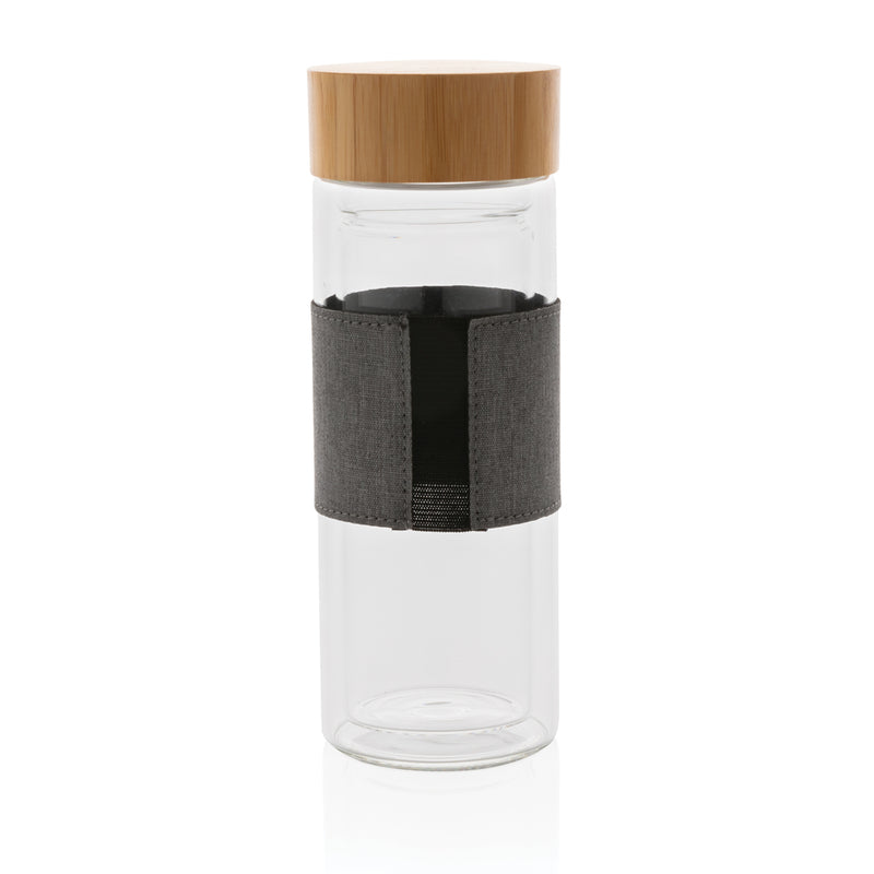 Load image into Gallery viewer, Double wall borosilicate glass bottle from XD Collection, showcasing sleek drinkware with a clear, insulated design and modern shape.
