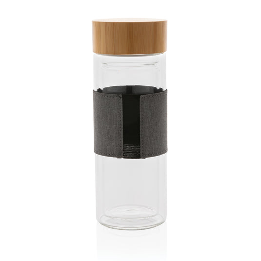 Double wall borosilicate glass bottle from XD Collection, showcasing sleek drinkware with a clear, insulated design and modern shape.