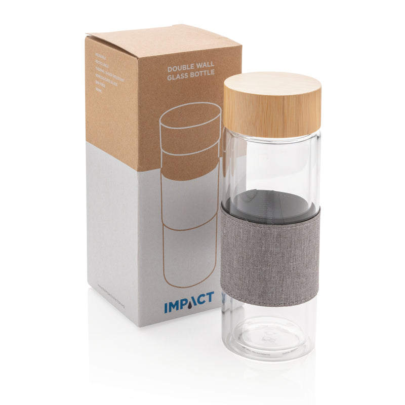 Load image into Gallery viewer, Double wall borosilicate glass bottle from XD Collection, stylish drinkware with a sleek design and clear visibility of the double walls.
