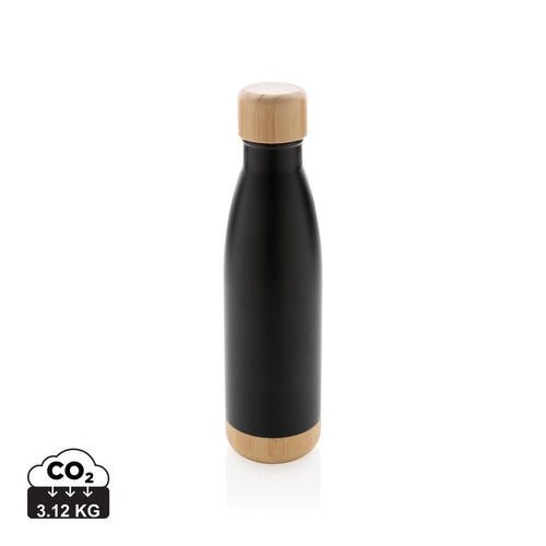 Vacuum stainless steel bottle with bamboo lid and bottom - Custom Wood Designs